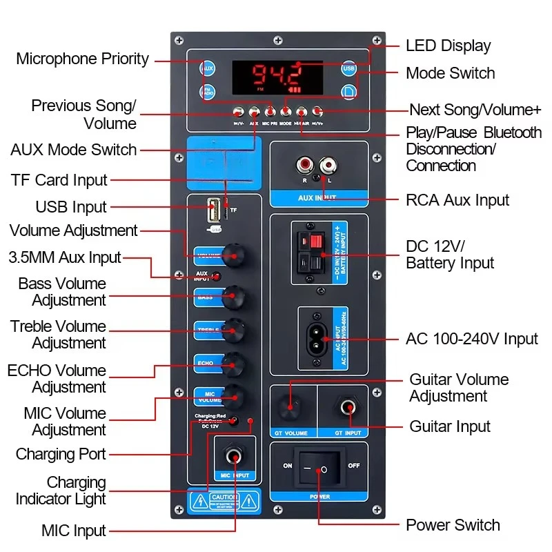 VIRE High Power DSP Bluetooth Amplifier Board  8-18 Inch Trolley Speaker Outdoor Audio Amp Module 60W Mono Stereo Amp