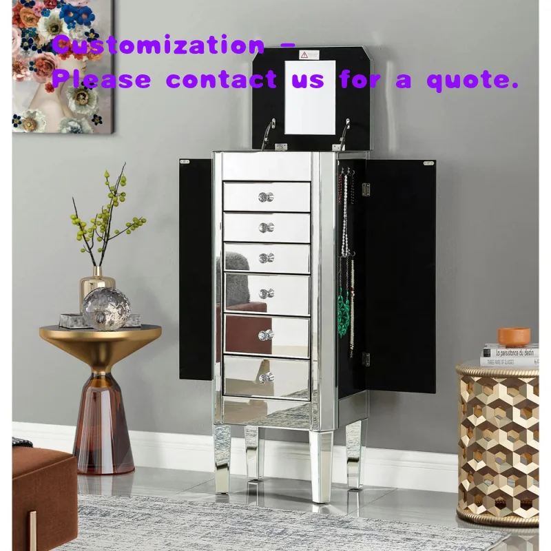 custom.COOLBANG Modern Mirrored Jewelry Display Armoire Cabinet with 6 Drawers