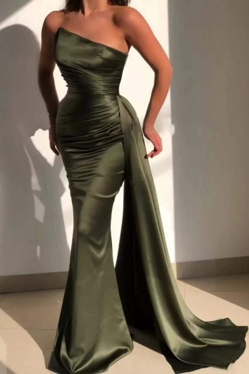 

Gorgeous Mermaid Prom Dresses 2023 Sexy Strapless Sleeveless Pleats Ruffles Long Formal Evening Party Gowns Robe De Soiree