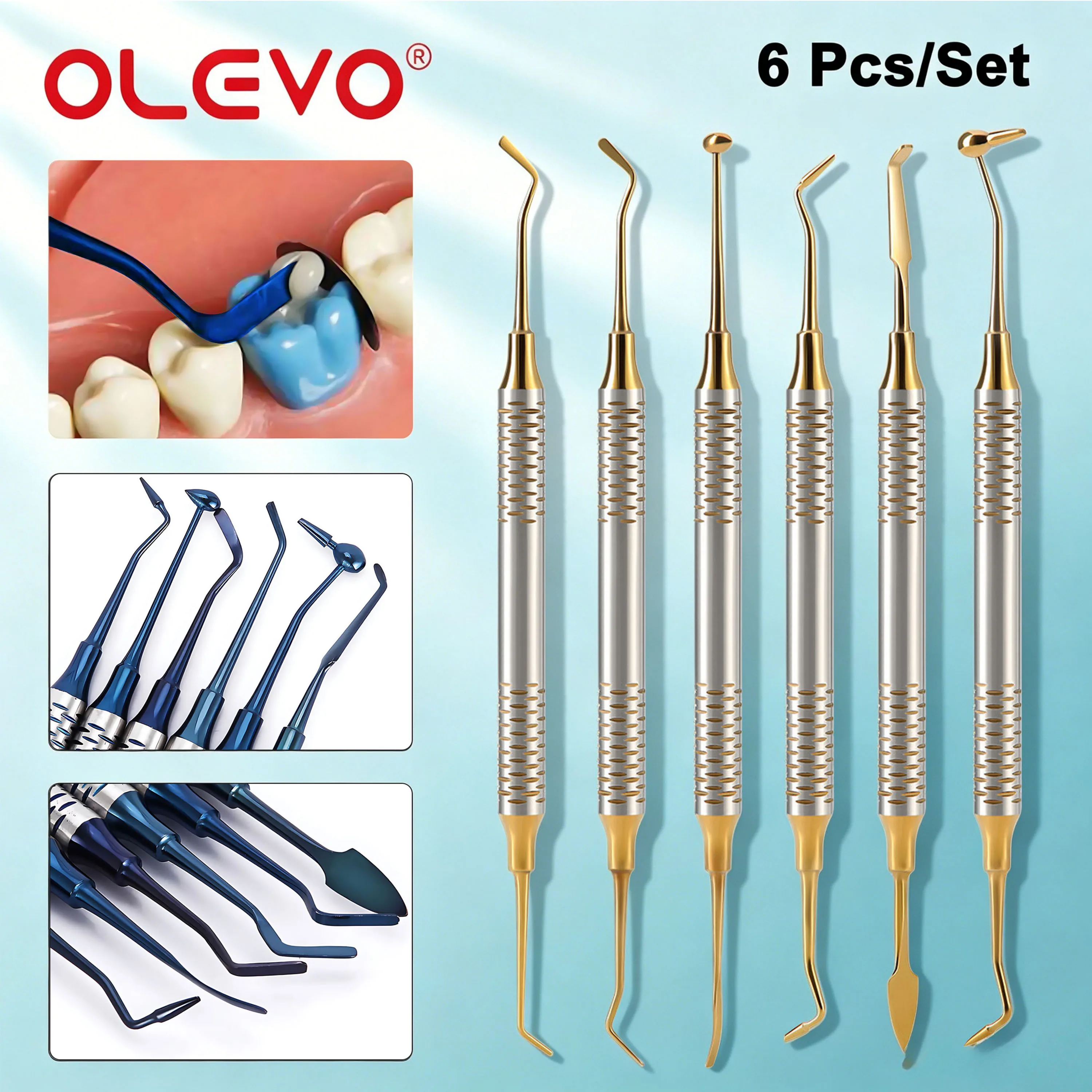 6 Pcs/Set Dental Composite Resin Filling Spatula Resin Filler Handle Titanium Plated Head Dentistry Instrument Restoration Tools