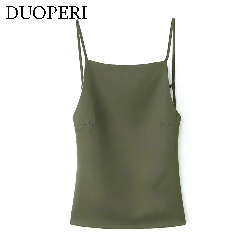 DUOPERI Women Fashion Backless Camisole Square Neck Thin Straps Female Chic Lady Casual Basic Tops Tank