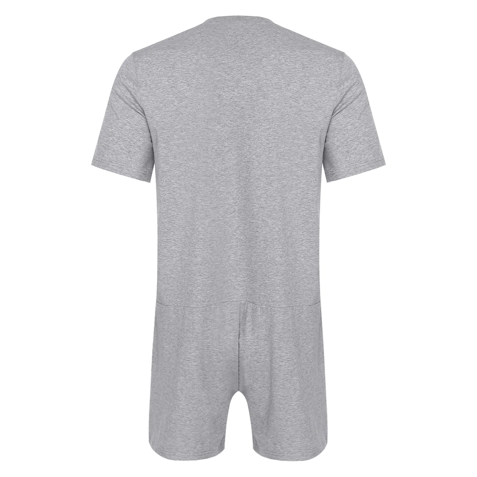 Mens Adults Short Sleeve Anti-strip Jumpsuit Front Double-zip And Zipper Crotch Alzheimer Elderly Patient Adaptive Rompers
