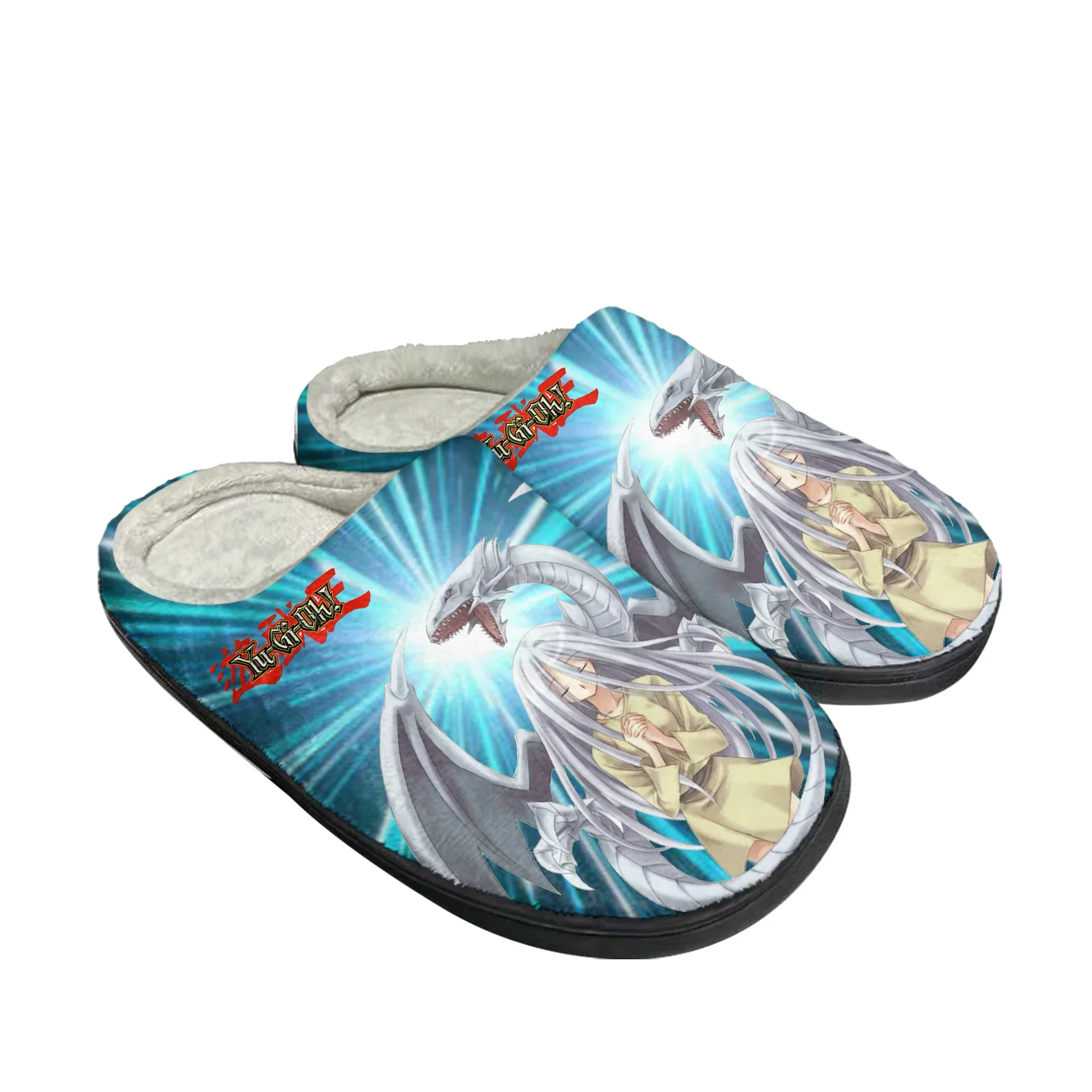 Pantuflas Personalizadas de Algodón con Diseño de Yu-Gi-Oh Seto Kaiba Dragón Blanco de Ojos Azules, Sandalias para Hombre y Mujer, Pantuflas de Felpa para Mantener el Calor, Pantuflas Térmicas