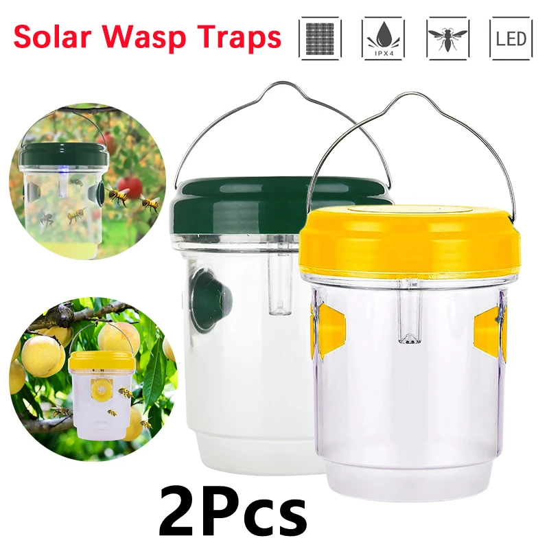 

2pcs Solar Wasp Trap Waterproof Outdoor Hanging Yellow Jacket Trap Safe Non-Toxic Bee Trap Hornet Traps Reusable Bee Catcher