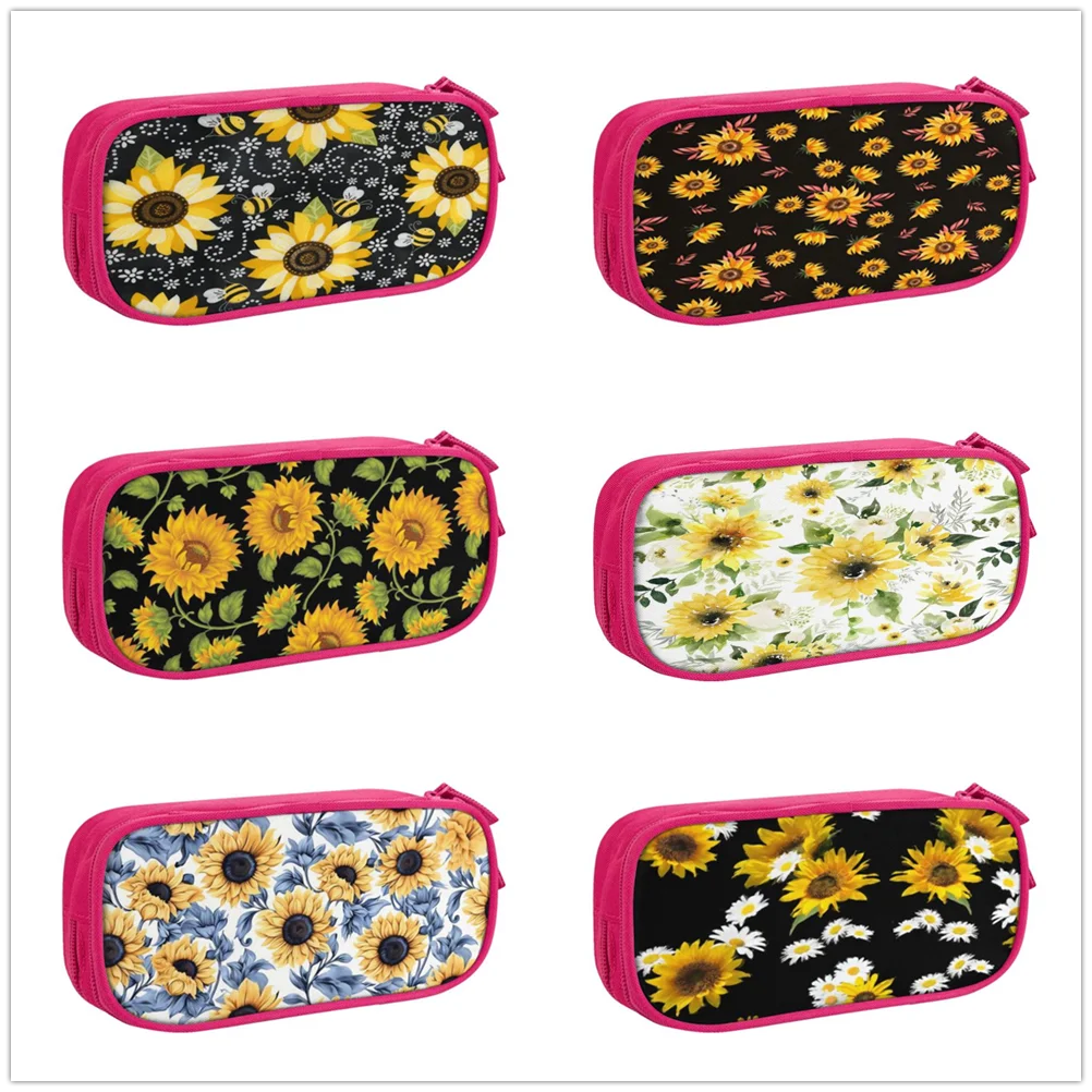 

Sunflower retro Large Capacity Pencil Case Stationery School Supplies Pouch Office Desk Storage Bag Students Kids Pen Case Box