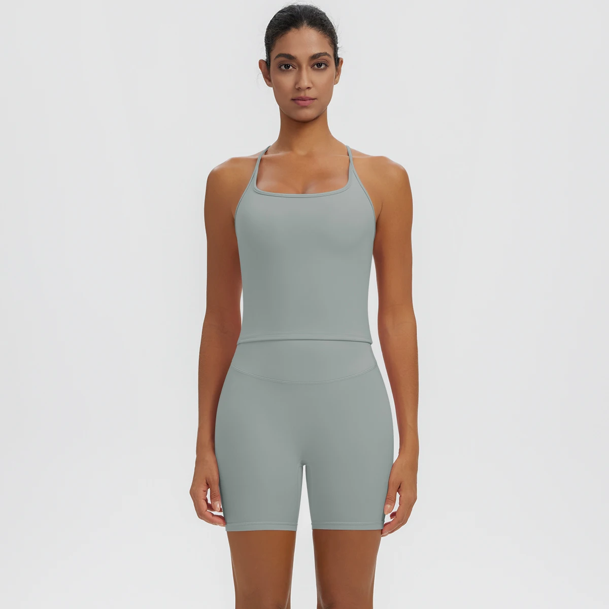 Rooftrellen 2-teiliges sexy einfarbiges Yoga-Set für Frauen, mit schönem Rücken und I-förmiger Weste, Fitness-Lauf-Yoga-Shorts-Set für Damen – Detail 35