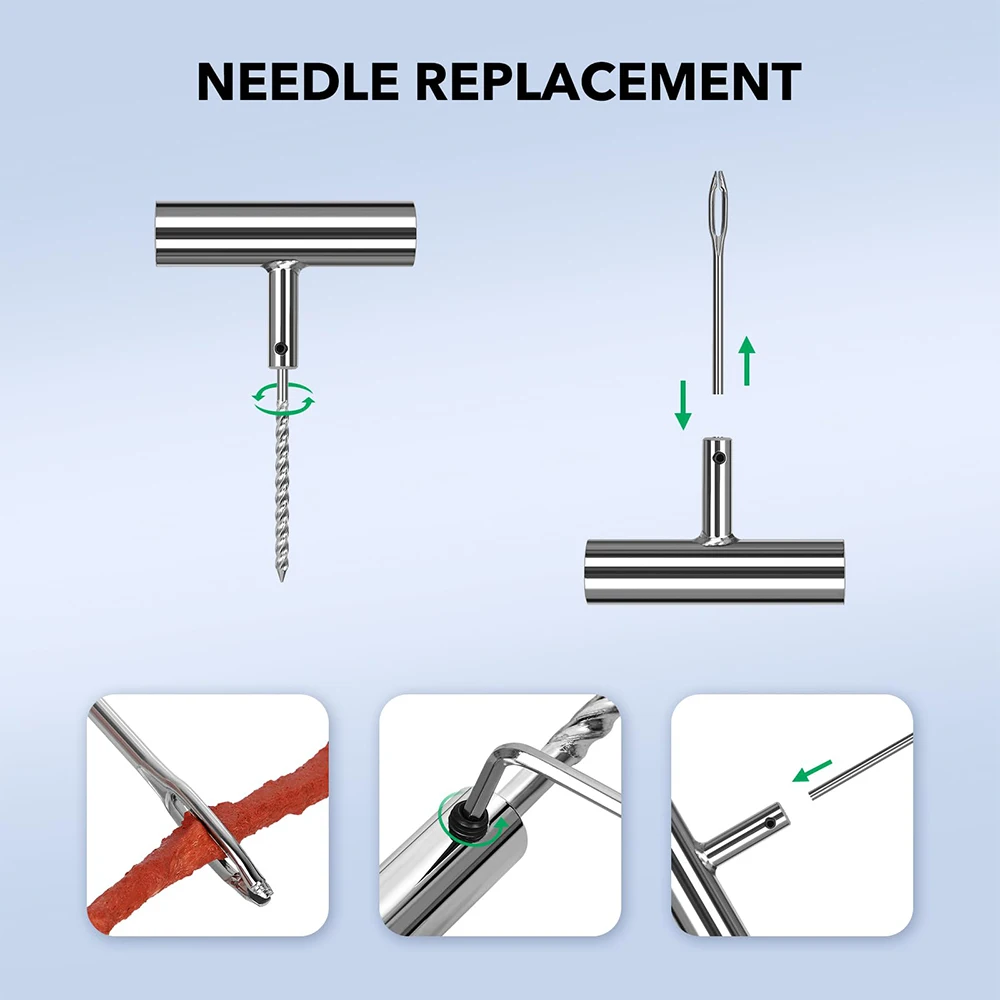 Podofo 58pcs Auto Tire Repair Set Puncture Repair Tools Car Van Motorcycle Bike Heavy Duty Tubeless Tire Repair Rivet Set