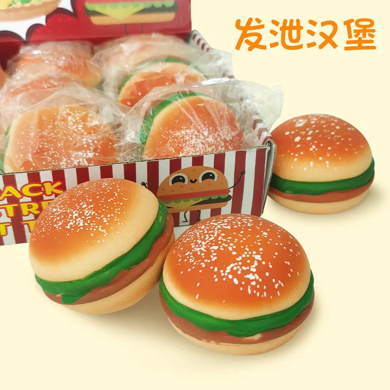 2 buah mainan Anti stres simulasi Burger Remas Fidget mainan Tpr Squishy lucu penghilang stres untuk anak-anak dewasa hadiah Prop J175