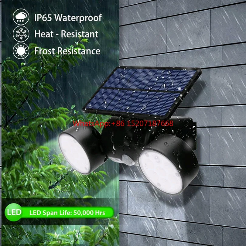 

30 LED Solar Street Light Outdoor Wall Lamp with Dual Head Spotlights Waterproof 360°Adjustable for Solar Motion Sensor Lights