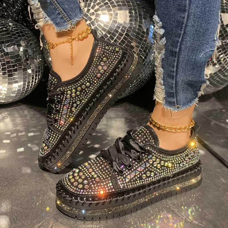 

Высококачественная водонепроницаемая обувь на толстой подошве со стразами, универсальные, удобные, противоскользящие и дышащие женские одинарные туфли