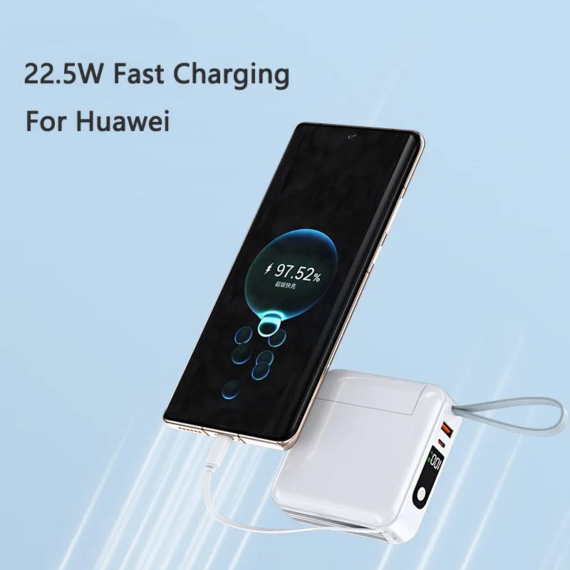 بنك طاقة بقدرة 30000 مللي أمبير في الساعة مع كابل مدمج وقابس تيار متردد، وشحن سريع 22.5 وات للهواتف المحمولة والإلكترونيات