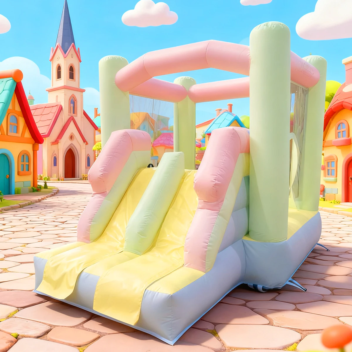 حفلات الأطفال البلوز الحارس نفخ ترتد البيت الوردي الأميرة ملعب في الهواء الطلق 3.5 م × 2.5 م قلعة معكرون نطاطة صغيرة #1