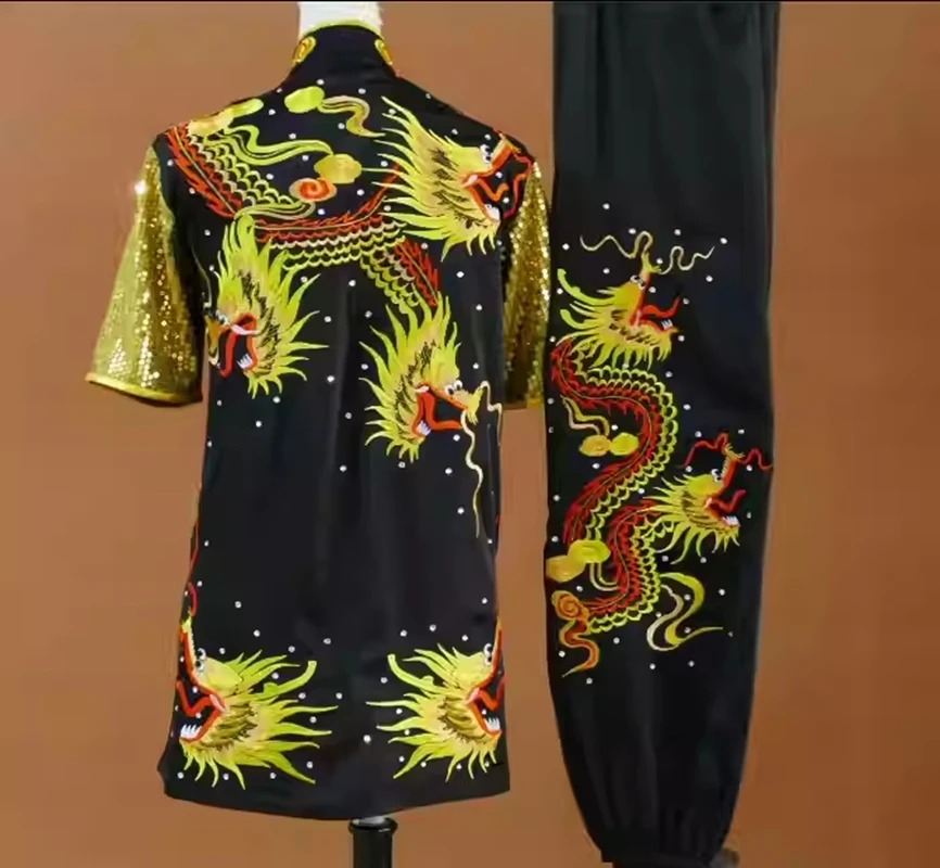 New Men's and Women's Sequin Embroidered Dragon Martial Arts Uniform Adult Performance Costume Youth Competition Costume Student