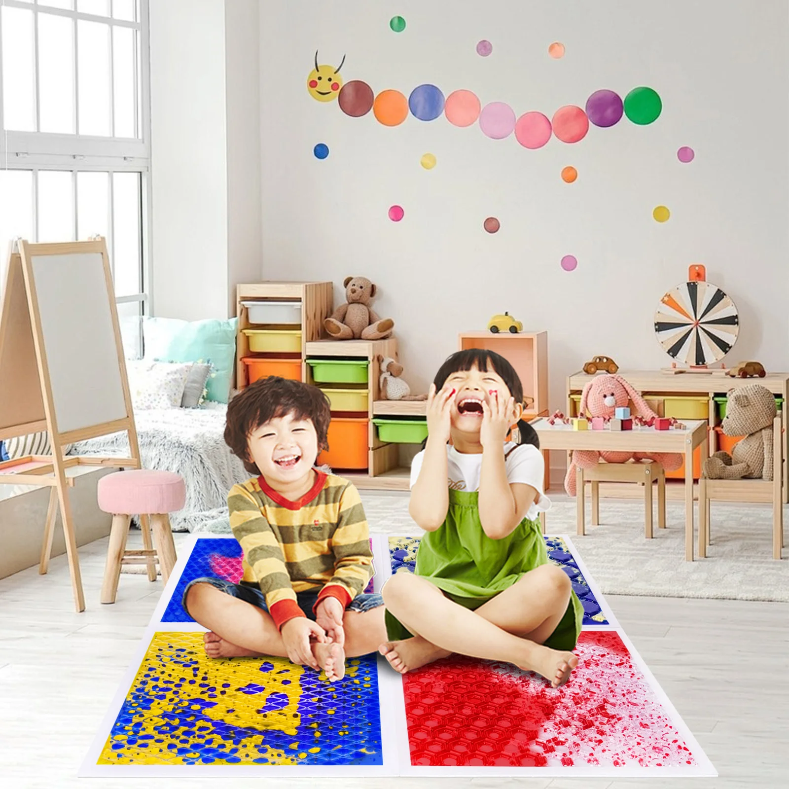 Podkładka sensoryczna dla dzieci: Niezbędna: Podań z niej do połączenia z kolorową podkładką sensoryczną z płynem.