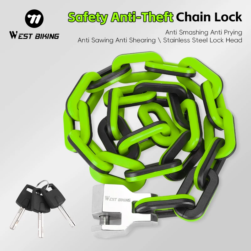 

WEST BIKING Heavy Duty Bicycle Chain Lock 10mm Thick Anti-Theft Security Lock 1m Length for Mountain Bike Motorcycle E-Bike