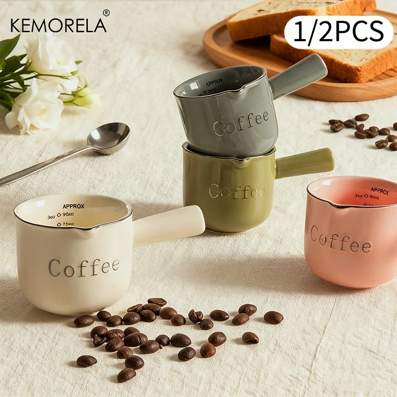 KEMORELA 1/2PC 3oz/90ml Keramik Messbecher Rosa/Grau Espresso Extraktion Tasse Transfer Tasse milch Tasse Mit Skala Küche Werkzeuge