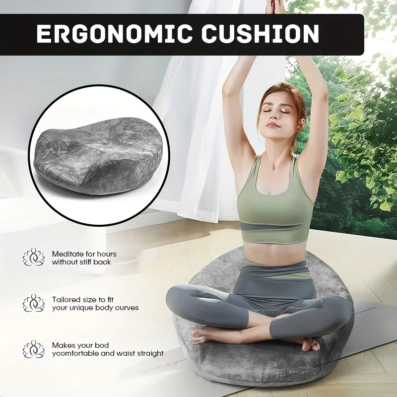 for Yoga, Sitting & Reading | Hip, Knee & Leg Memory Foam Meditation Cushion with Ergonomic Support | Gray Washable Zafu Pillow