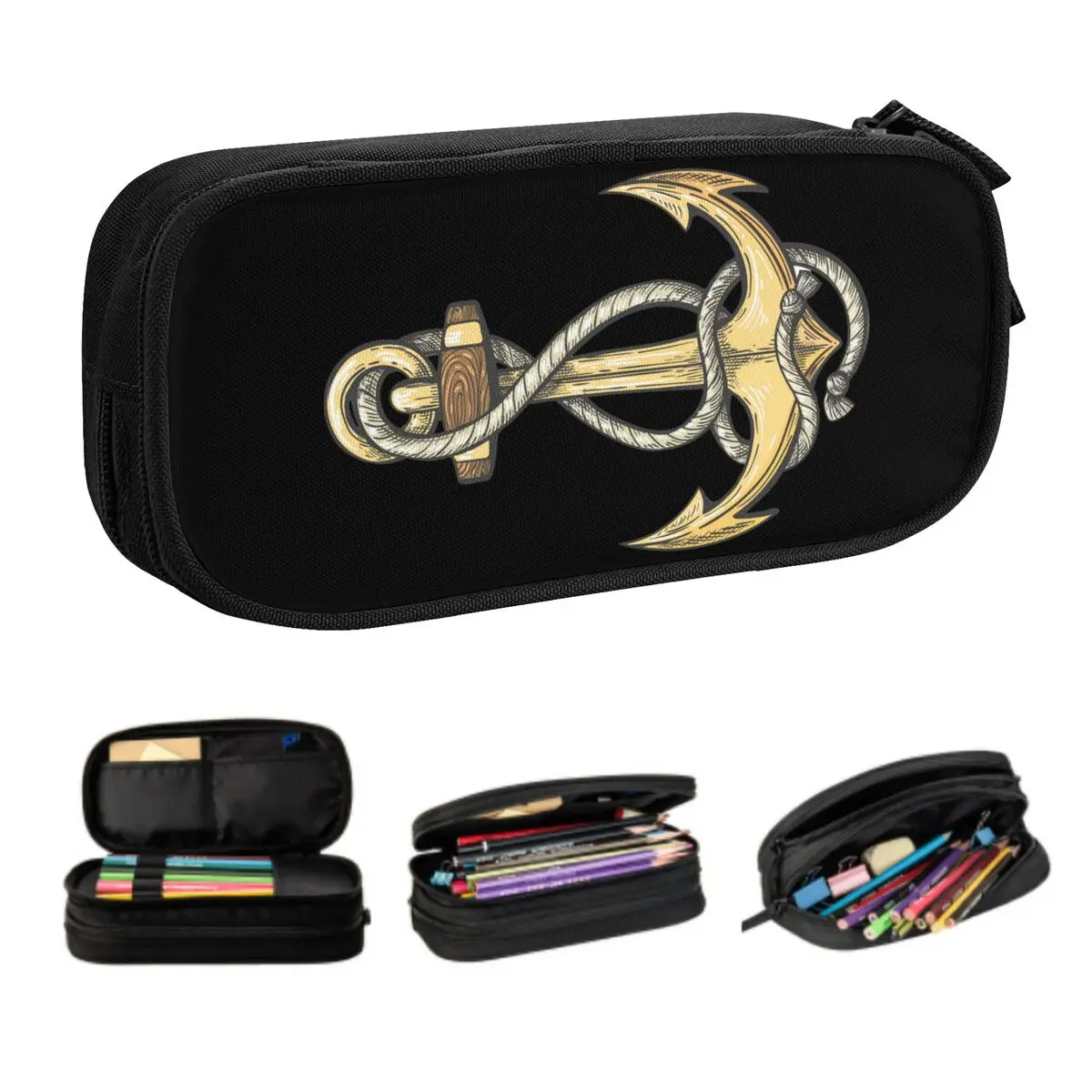 Custom Nautical Anchor Cute Pencil Case Girls Boys Large Capacity Sailor Adventure Pencil Pouch Students Stationery