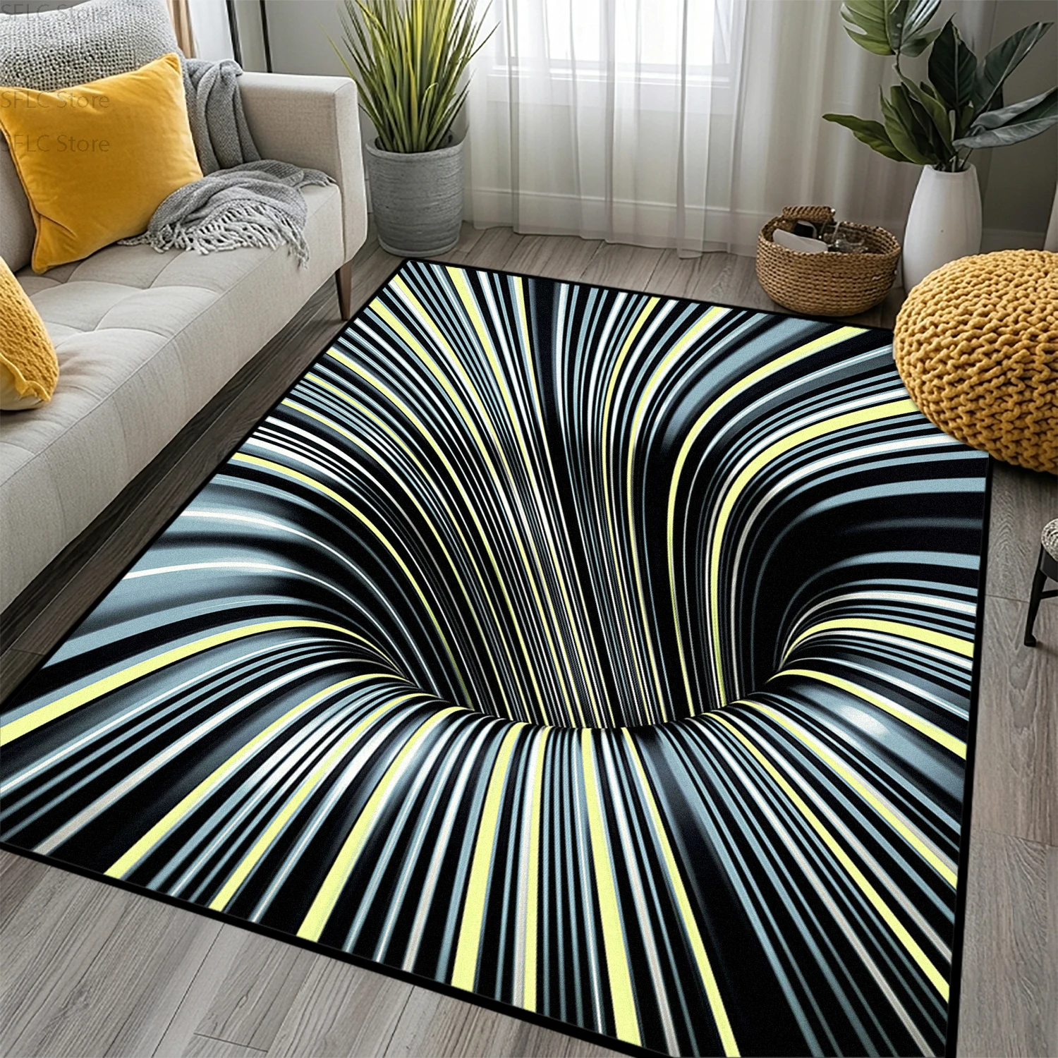 Modern 3D Visual Illusion Style Bedroom Carpet Large Area Easy Clean Fluffy Floor Mats Cool Room Decor Non-slip Short Velvet Rug