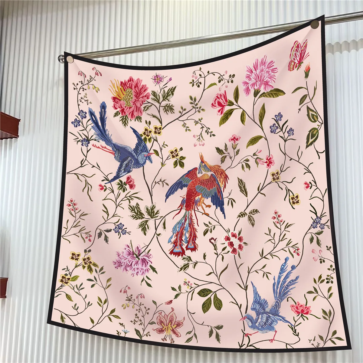 French 90cm Twill Silk Floral Scarf, Rose Print Square Shawl for Women, Versatile Sun Protection Wrap, Beach Head Scarf