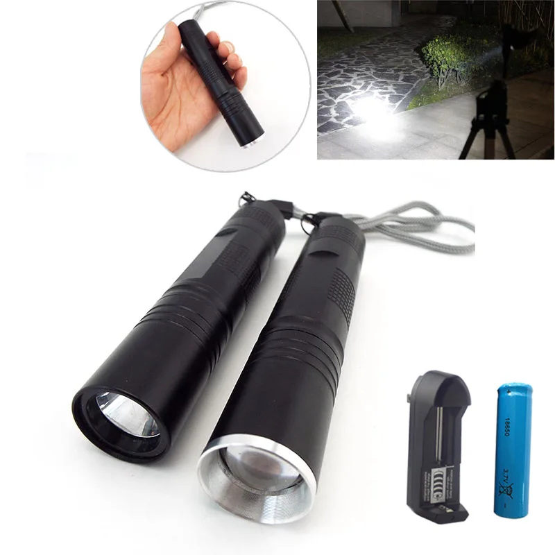 Mini lampe de poche LED étanche, torche, batterie 18650, camping, pêche, B4