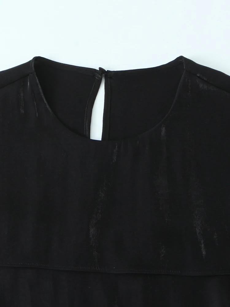 Damska satynowa bluzka 2025, damska, jesienna, nowa moda, dekolt okrągły, długi rękaw, falbana na dole, koszula damska, styl high street, luźne topy.