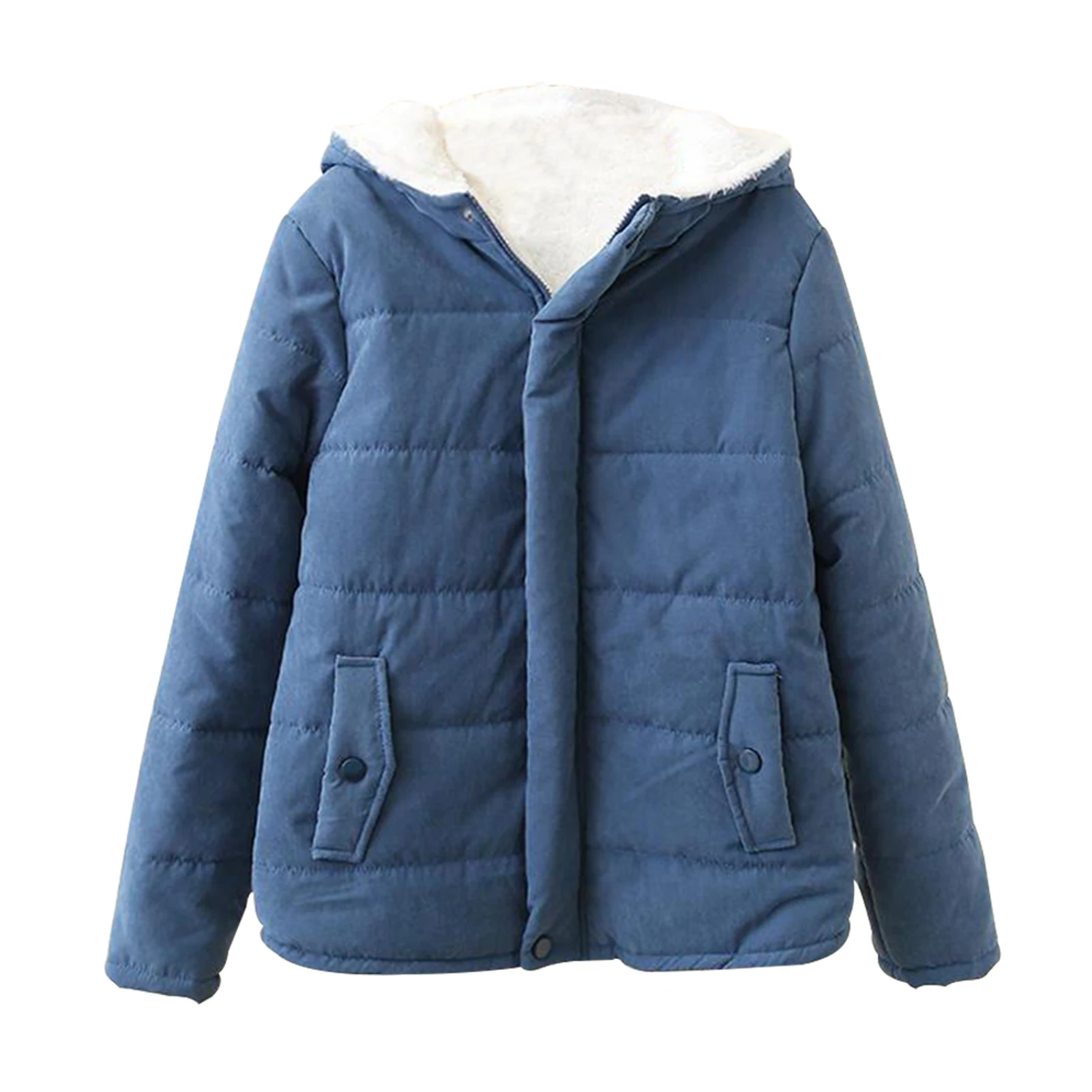 Chaqueta con capucha para mujer, Abrigo acolchado de lana de cordero, prendas de vestir cálidas para niña, Invierno