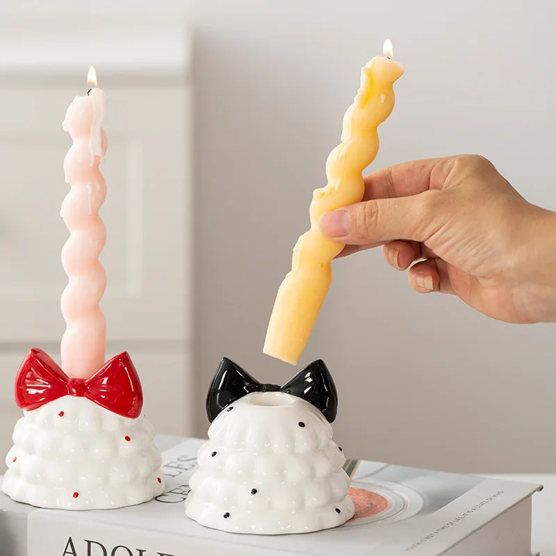 لطيف شجرة عيد الميلاد القوس شمعة حامل السيراميك كعكة تنورة الشمعدان جو يده هدية الروائح زينة زخرفية