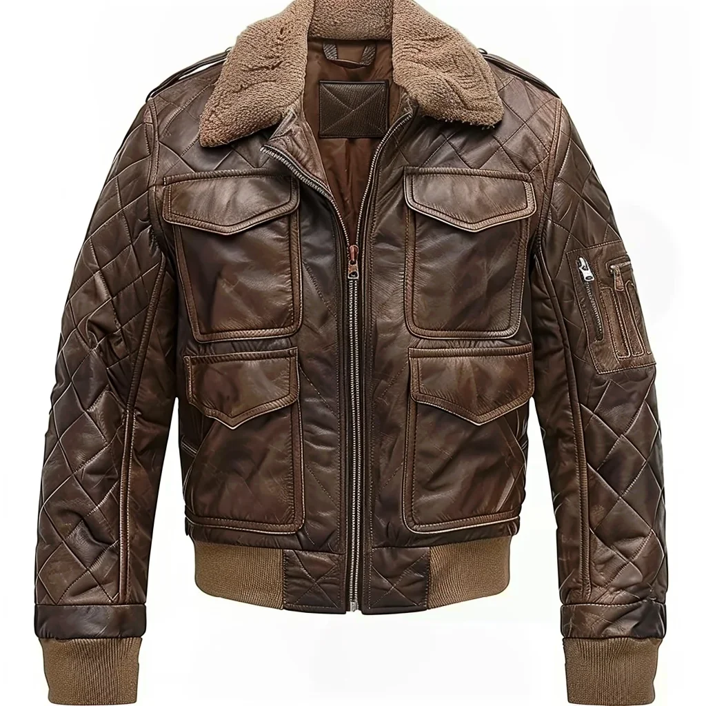 

Quilted Leather Bomber Jacket Mens Vintage Aviator