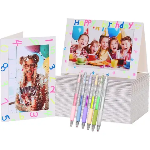 50-Piece DIY Cardboard Photo Frames Kit - 4x6 Paper Frames with Display Stand & 6 Pens, for Mother’s Day, Father’s Day, Wedding,