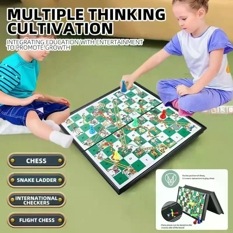 

Foldable Snake and Ladder Board Game, Portable Desktop Chessboard Set, Classic Family Strategy Puzzle Game, Lightweight Travel D