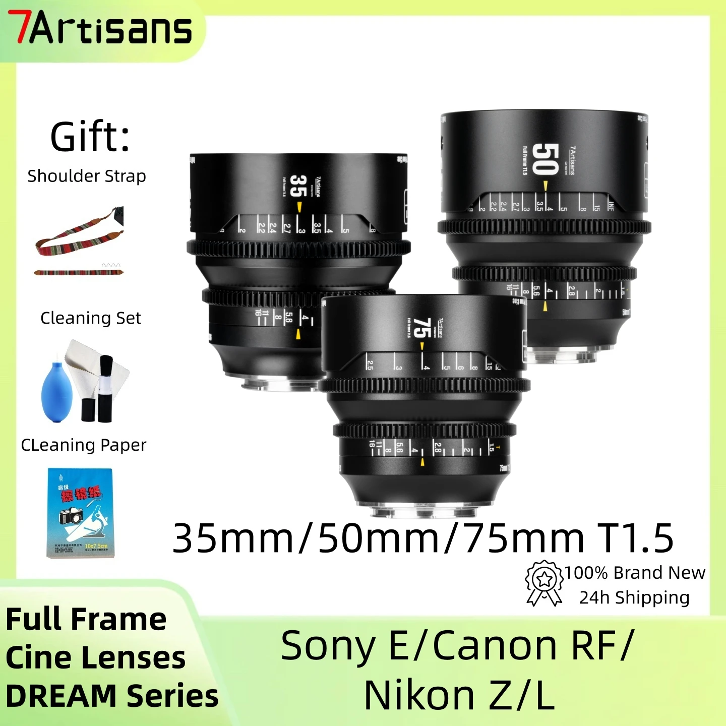 7artisans DREAM Series MF 35mm/50mm/75mm T1.5 Full Frame Cine Lens for Sony E/Nikon Z/Canon RF/Leica L Mount Video Filmmaking
