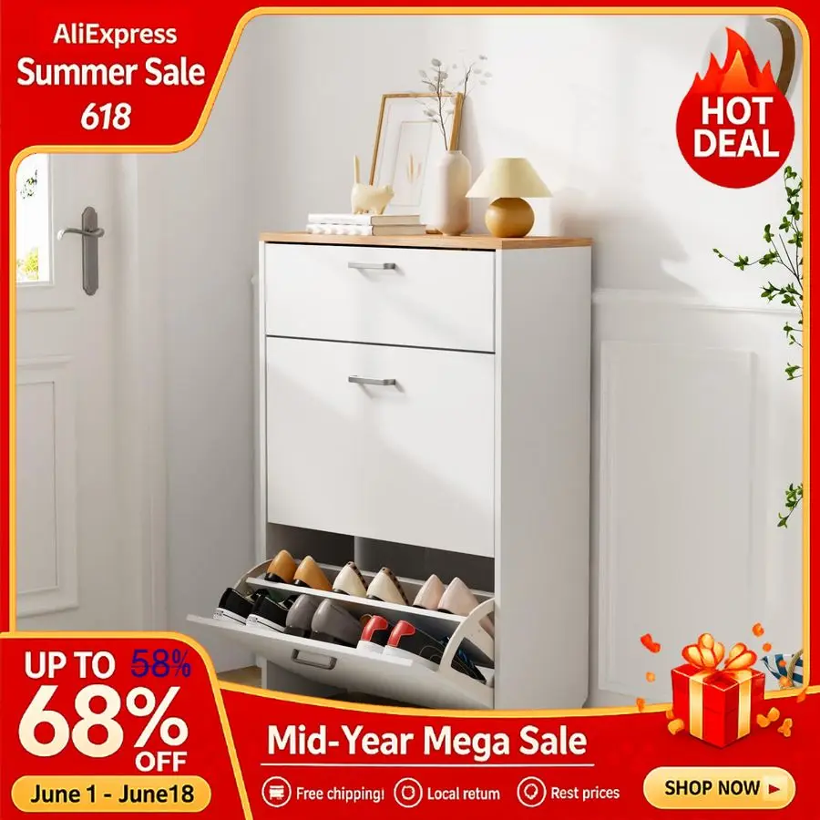

Shoe Cabinet Storage for Entryway Ultra Slim with 2 Flip 1DropDown Drawers, 24.8 W Narrow Shoe Cabinet for Front Door, Custom