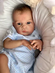 Open Eyes Oskar Reborn Baby Doll With Painted Hair 18-20Inch Soft Cloth Body Doll Lifelike Reborn Doll For Family's Gift