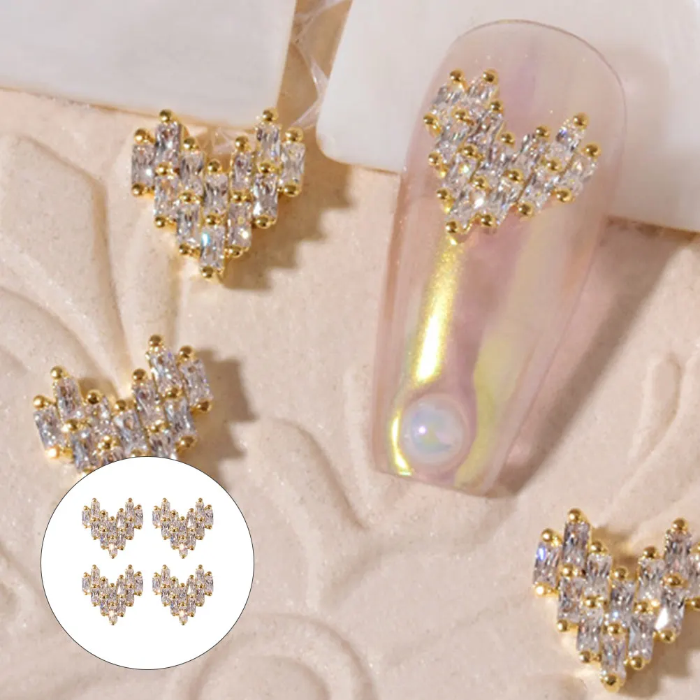 

4pcs Loving Heart Nail Accessories Creative Manicure Diy Charms Zircon Nail Art Decor Fingernail Beauty Tools Female Gift Water