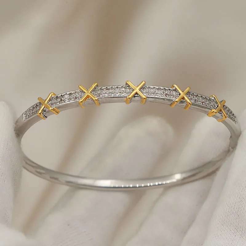 New Sight Crystal Cross Bangles&Bracelet for Women Wedding Bridal Zirconia Bracelet Fashion Brand Jewelry