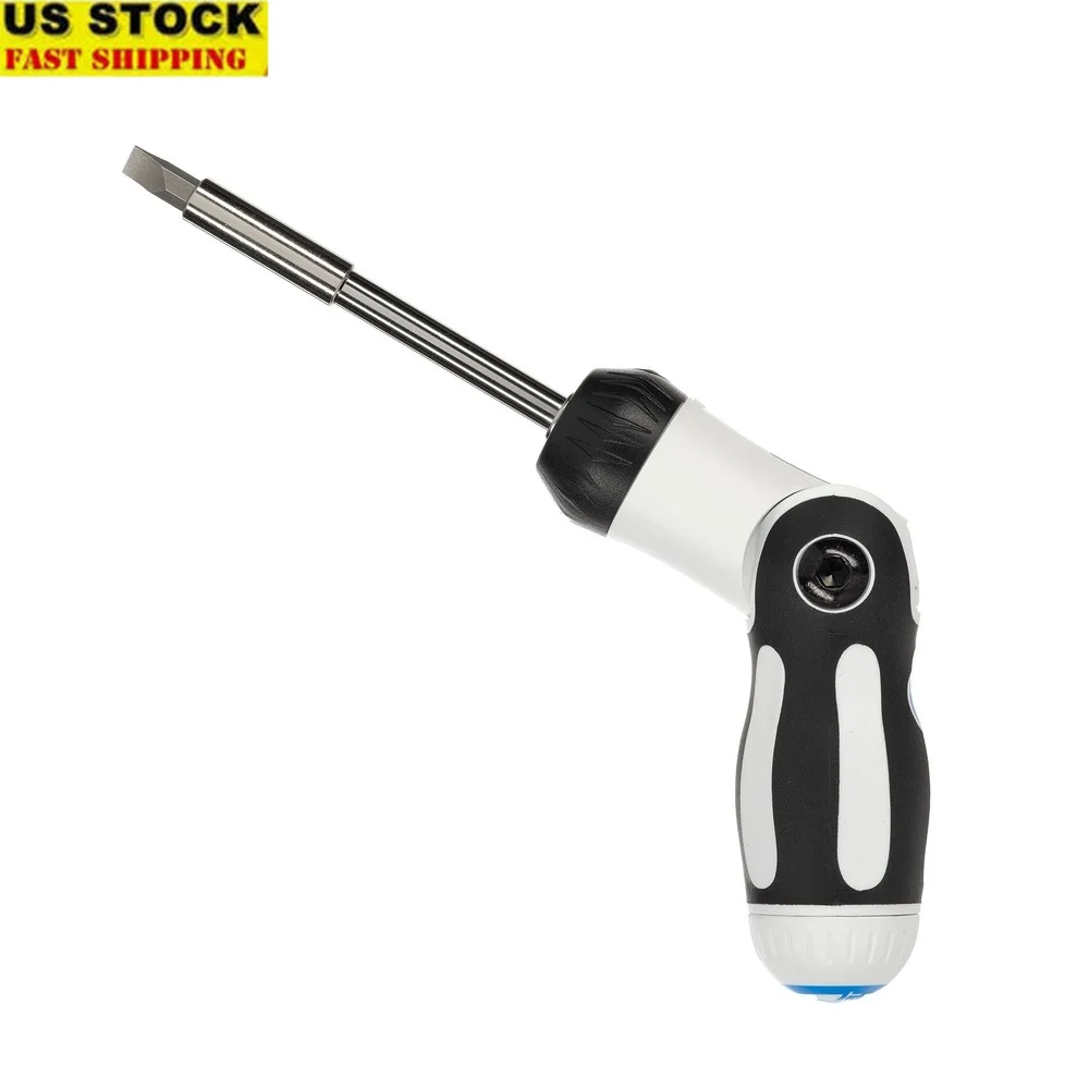 

2-Position Ratcheting Screwdriver with Pivoting Head Ergonomic Grip Multi-Head Storage Tool Adjustable Torque Mechanism 360