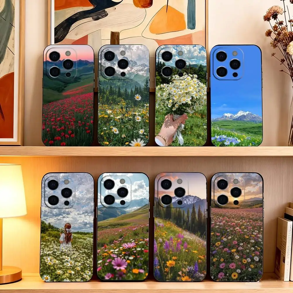 

Mountain Forest Natural Flowers Laser Phone Case Silicone Soft For IPhone 17 16 15 14 13 12 11 X XR Plus Pro Max Plus