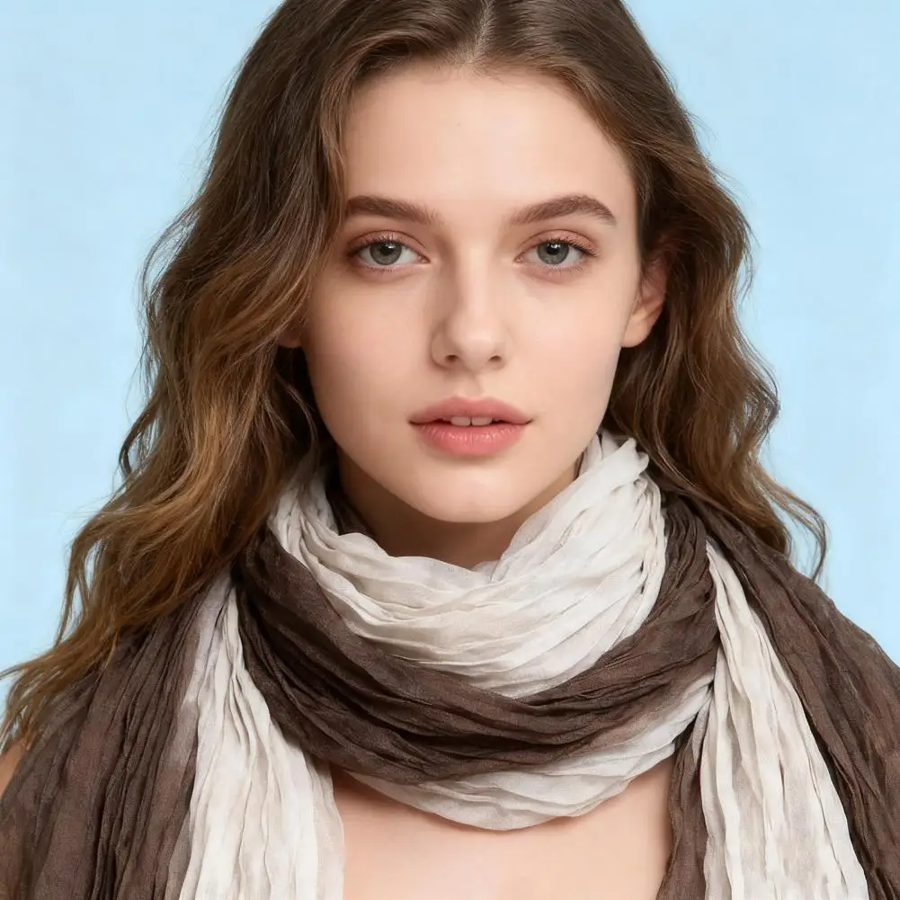 Color-blocking Scarf Ladies Shawl Scarf Color-blocking Pleated Design Versatile Autumn Winter Wrap Long Outdoor for Women