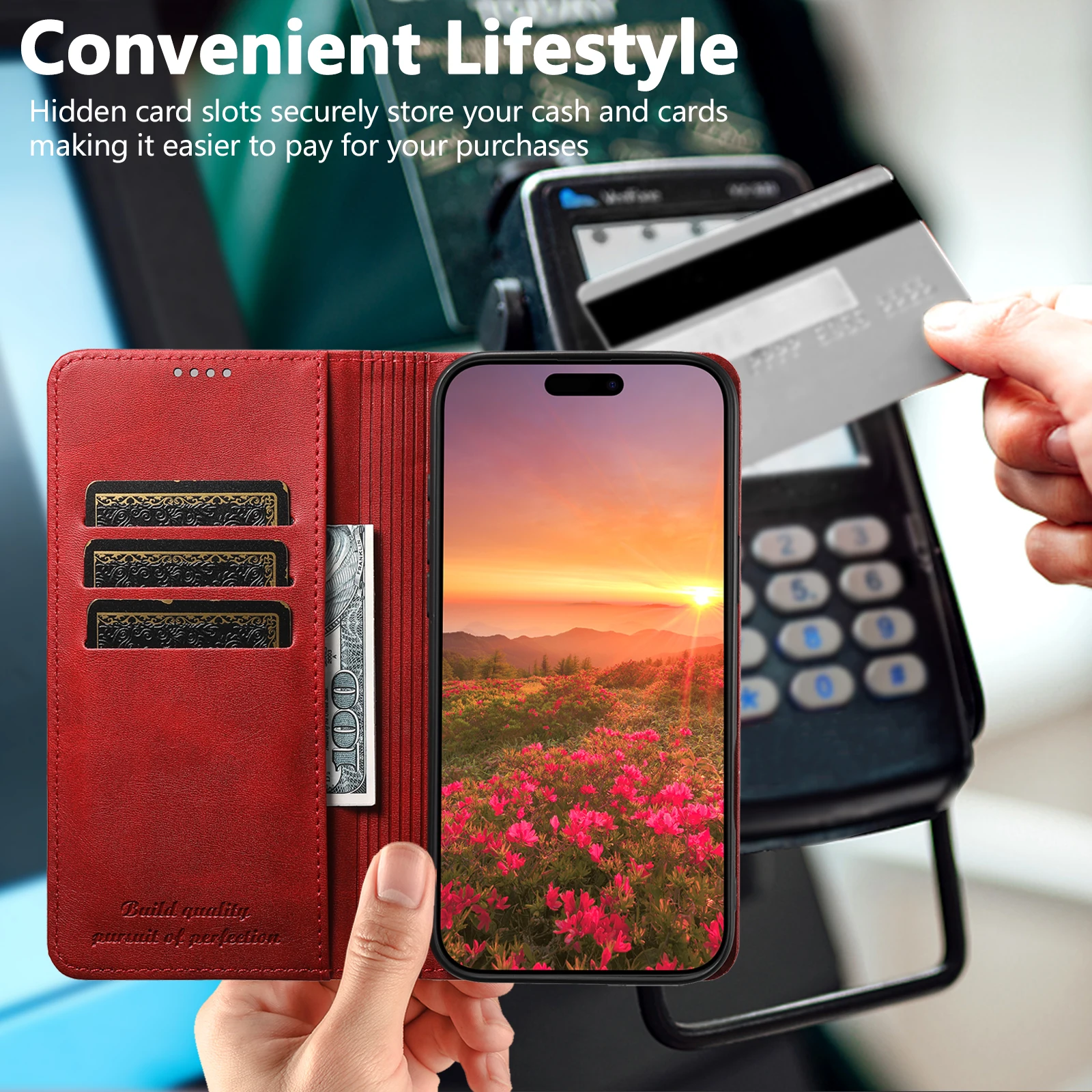 SUTENI Kunstleder-Kartenhalter-Standfunktion-Geldbörse Magnet-Flip-Cover Handyhülle für iPhone 18 Pro Max 17 16 Plus 15 Pro 14 13 12 – Detail 21