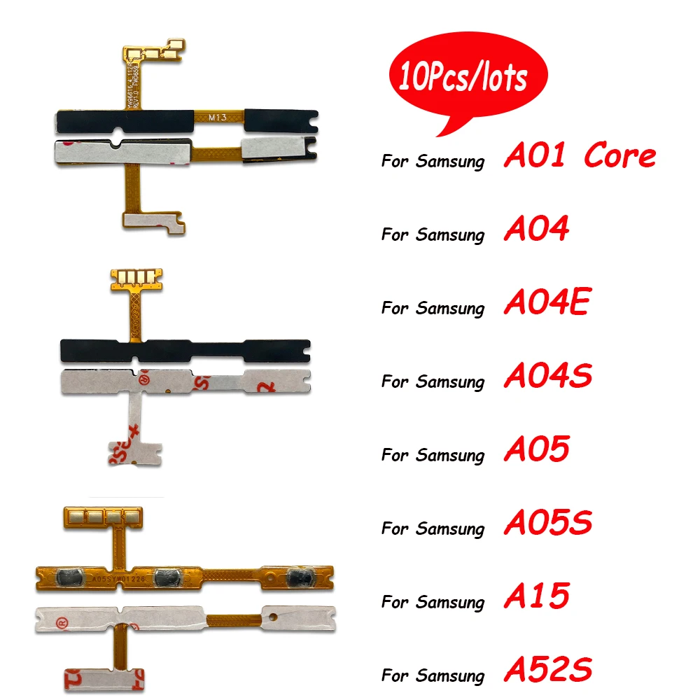 

10Pcs，Volume Button Power Switch On Off Button Flex For Samsung A01 Core A04 A04E A04S A05 A05S A14 A145F A15 A23 4G A35 A52S