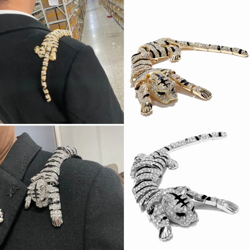 2023 New Year Gift Gold Or Silver Plated Rhinestones Large Tiger Shoulder Decor Brooches Pins  Accessories Jewelry