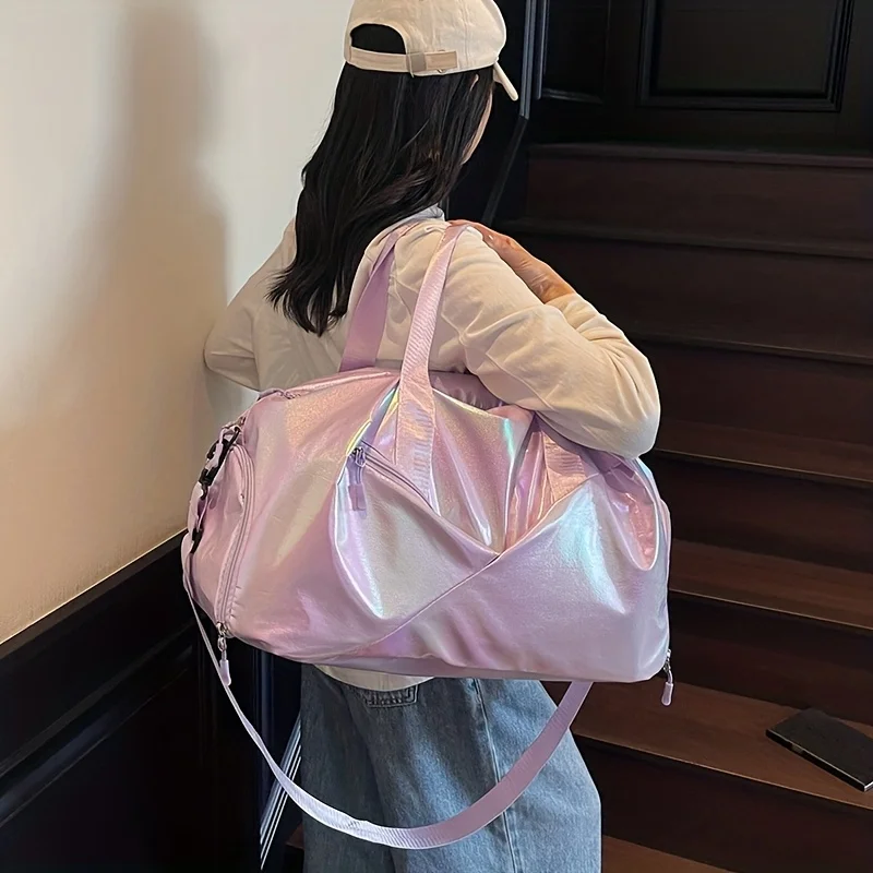 1PCS Handbag Fabric Material Handbag Holographic Iridescent Fabric Travel Handbag Crossbody Available Multi‑pocket Zipper Large