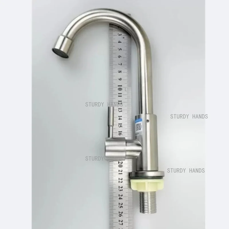 Stainless steel single cold water faucet small model Kitchen sink, bathroom basin, rotatable vertical small curved faucet