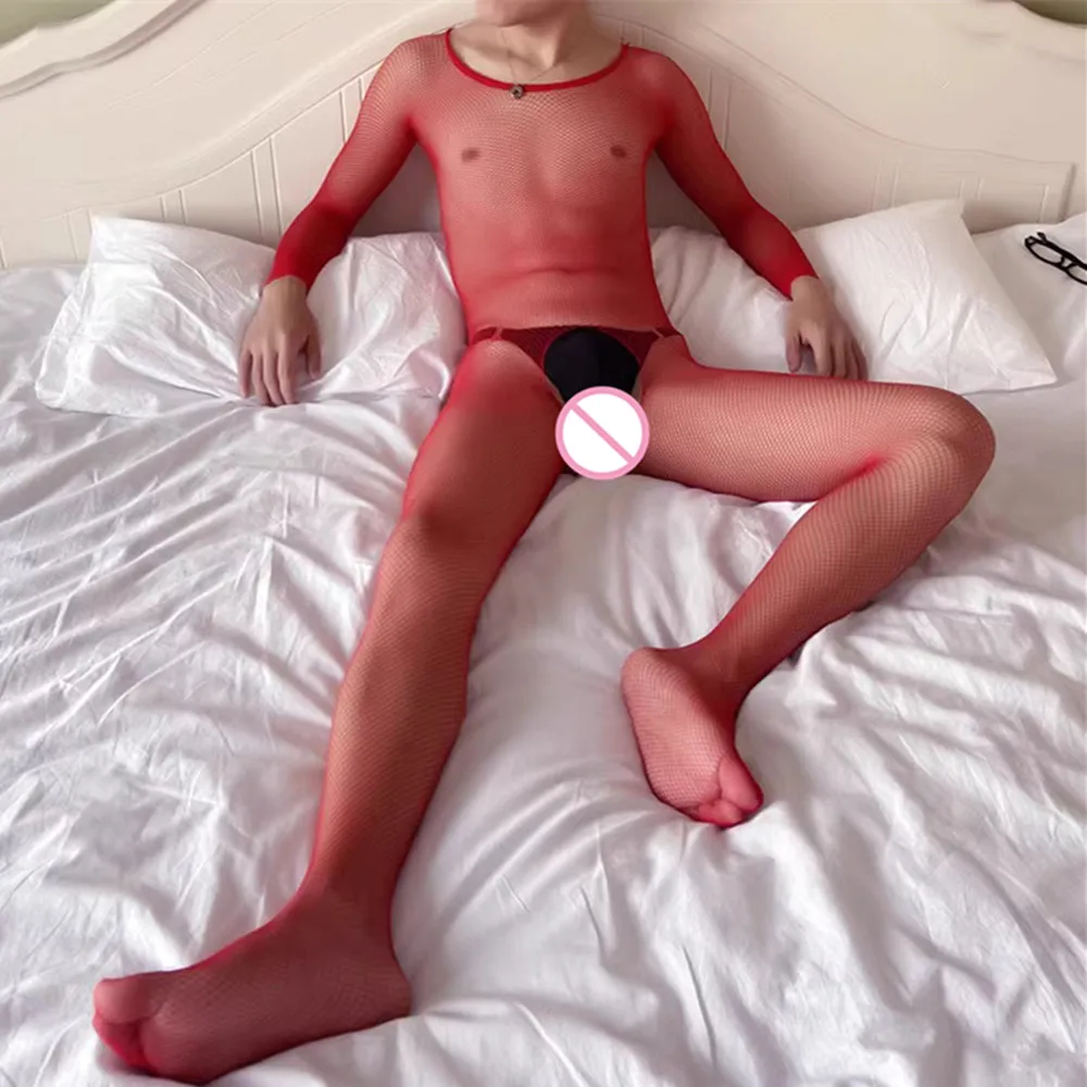 سيسي مثلي الجنس الملابس الساخن بيع بوديستوكينج للذكور الرجال ثوب النوم ملابس للنادي شفافة جوفاء الملابس الداخلية حللا #5