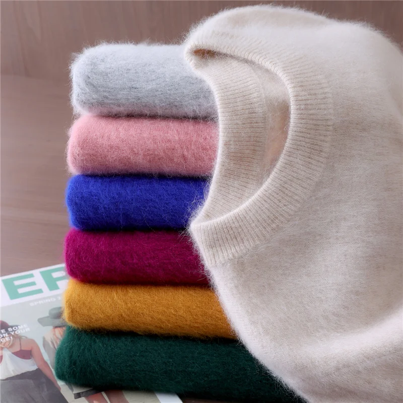 

Женский свитер с круглым вырезом, однотонный, из 100% кашемира норки, вязаный пуловер, мягкий, теплый, повседневный, комфортный, осенне-зимний топ