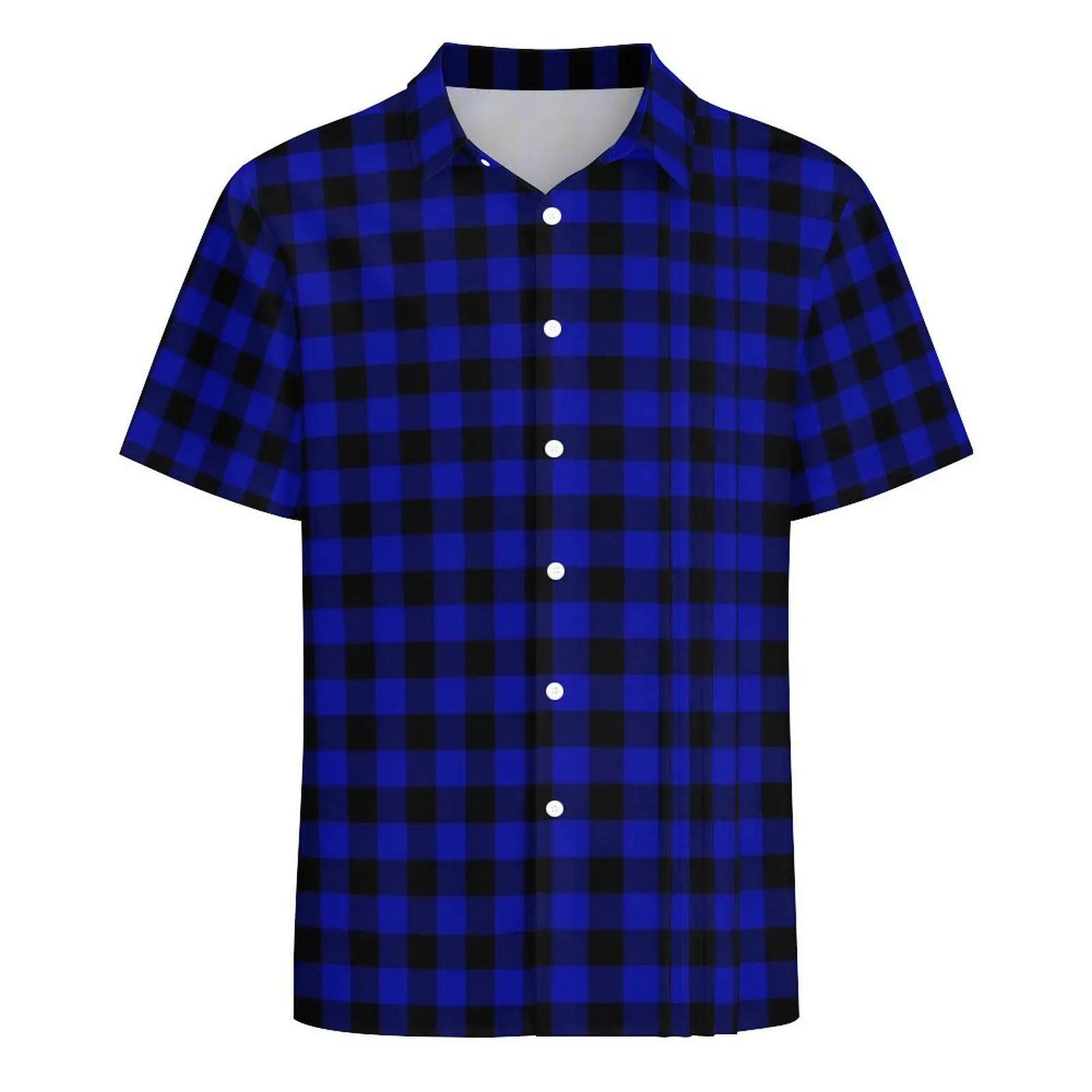 Camisa xadrez xadrez masculina para férias, camisas casuais, manga curta, design Harajuku, grande, preto, azul escuro, verão, novidade