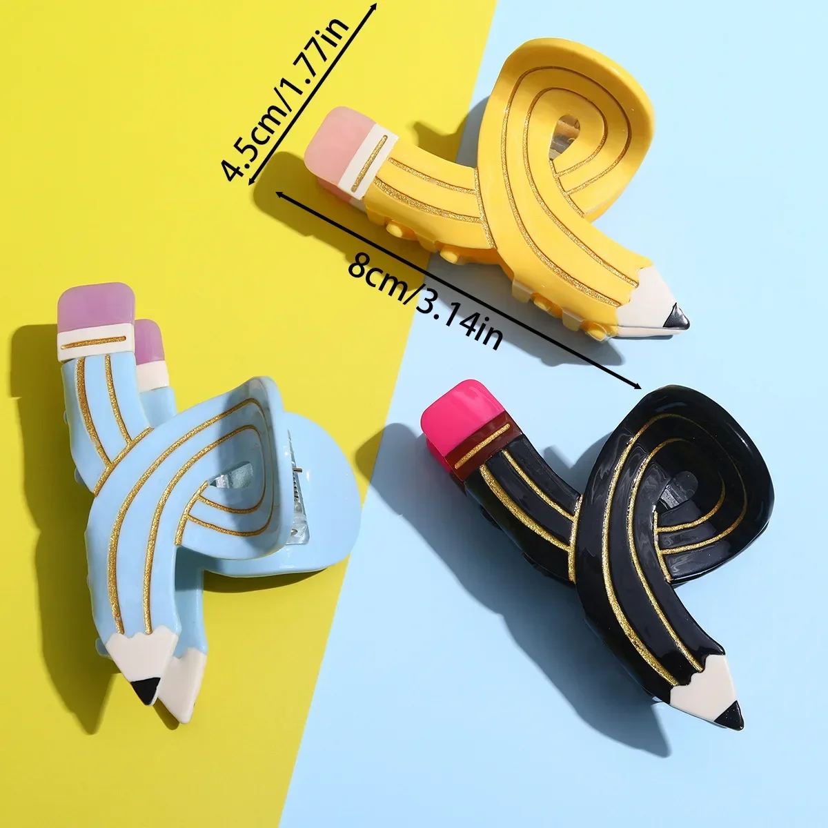 Muweordy New Creative Pencil Hair Claw Acetate Claw Clip Funny Pen Crab Hair Clip Shark Clip Hair Accessories for Woman Girls