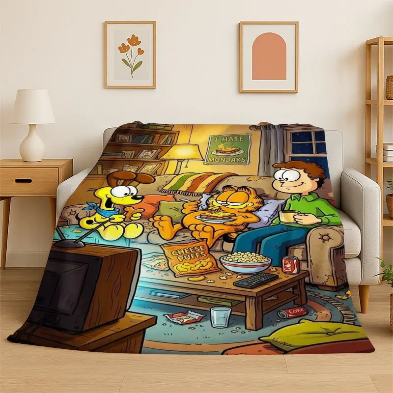 Cartoon Funny G-Garfield Cat Flannel Blanket Soft Warm Throw Blanket for Bedroom Living Room Bed Travel office Picnic Fest Gift