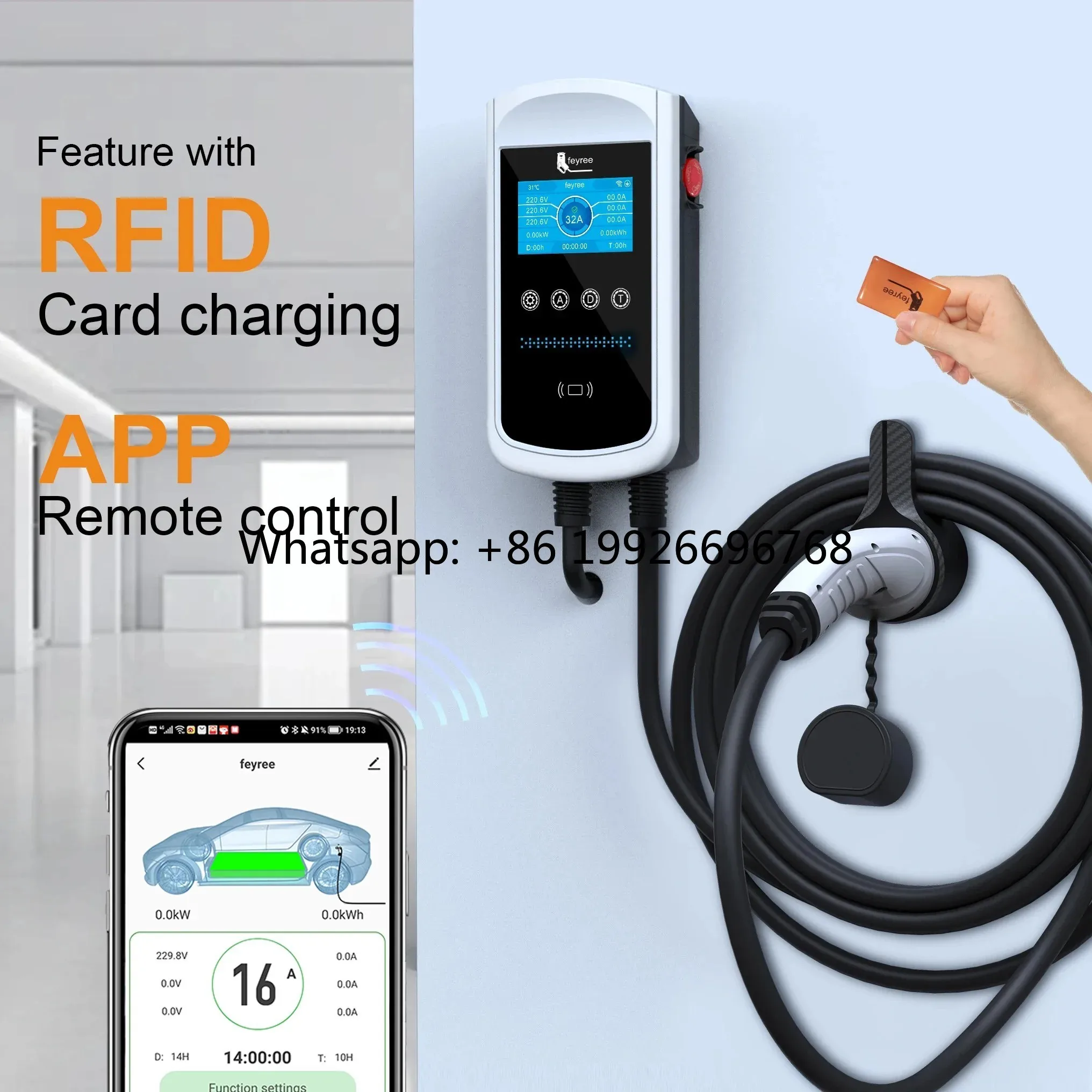 

Зарядная станция для электромобилей Feyree 22 кВт, настенная, новая, с адаптерами CCS, для BYD, NACS, GBT, Type 1, Type 2